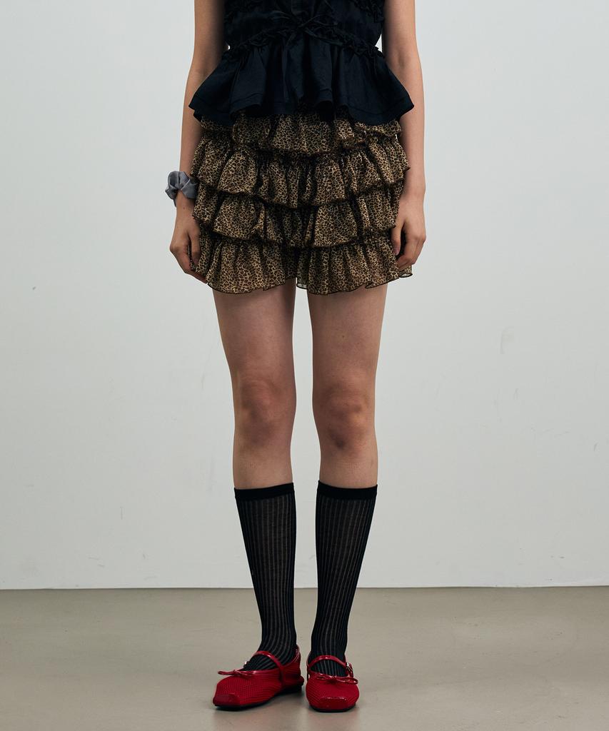 Alikim Leopard Cancan Mini Skirt Pants/Brown
