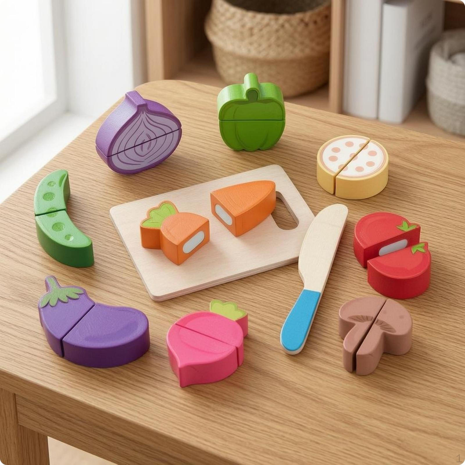 Wooden Food Cutting Toy Painted Sliceable Veggie Bright Colors Child play Set for