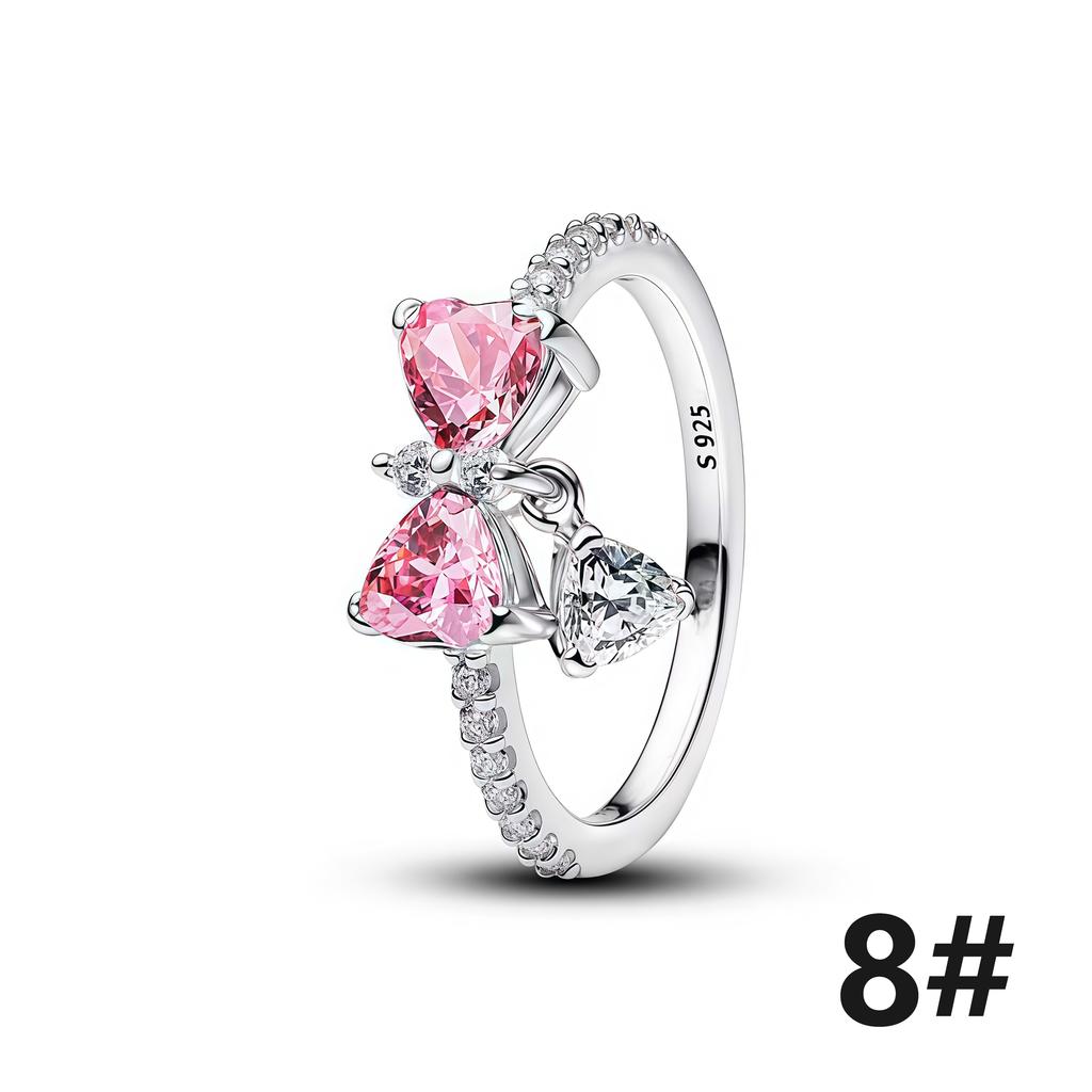 New S925 Silver Romantic Floral Lucky Clover Bowknot Gemstone Ring Stud Earring Necklace Bracelet Inlaid Gem Set Fashion Jewelry