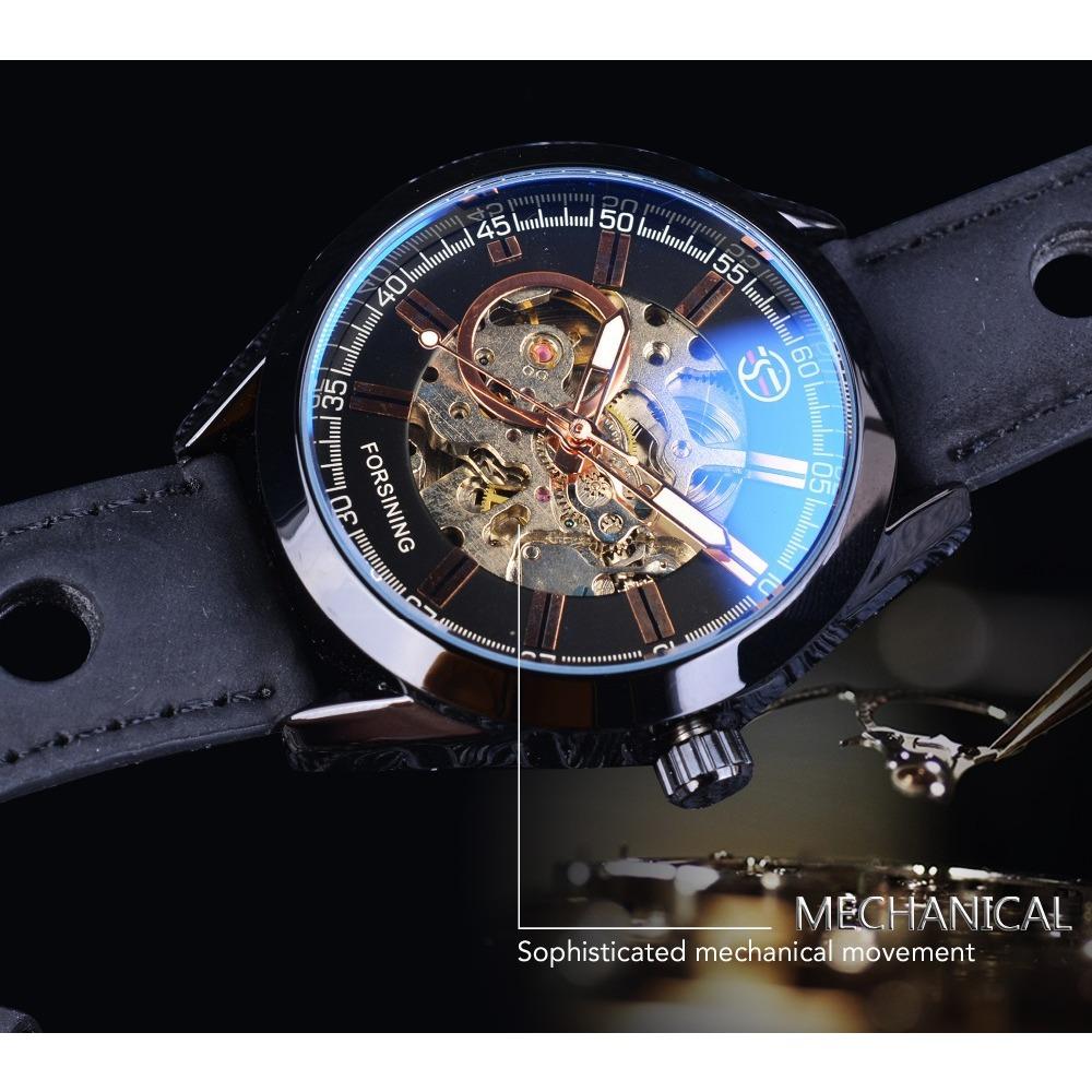 Forsining Stil Herrenmode Casual Hohl Mechanische Bewegung Wasserdicht Automatische Mechanische Uhr GMT1019-10-A