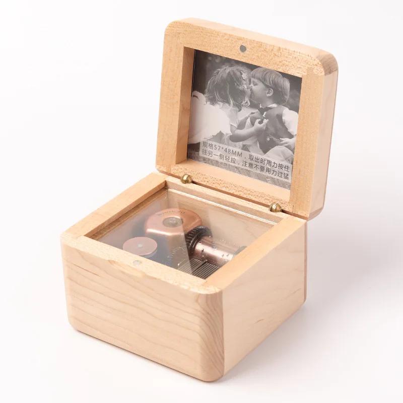 Wooden Photo Music Box DIY Engraved Walnut Keepsake Gift Creative Present for Loved Ones