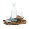 Whisky Set Molten Glass On Wood Base