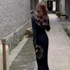 Premium Feeling with Coat Knitted Dress Women's Autumn Inner Fit Slim and Thin V-neck Sweater Base Niche Long Dress