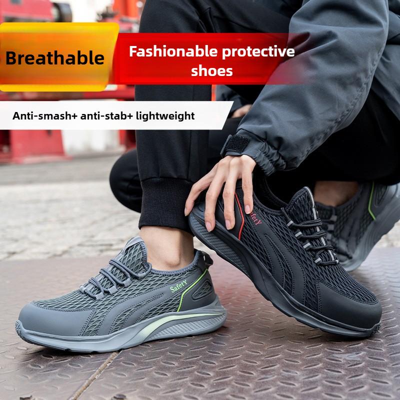 Summer Safety Shoes Reflective Shoe Laces Steel Toe Work Shoes with Protection Lightweight Work Boots Breathable Knit Sneakers