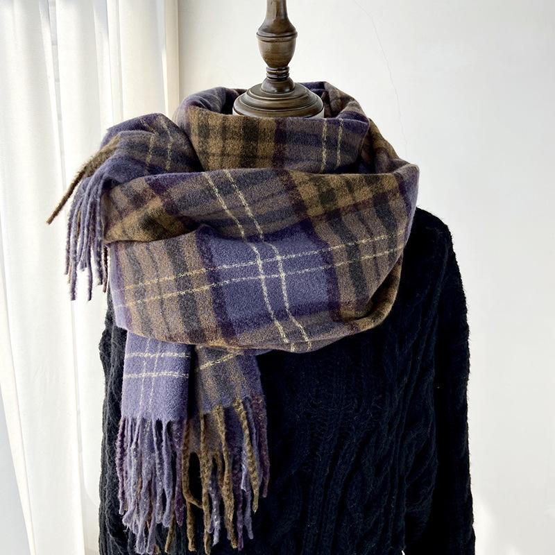 Women Winter Retro Knitted Scarf Headscarf Ladies Men Casual Preppy Plaid Warm Scarve Mujer Male Wrap Shawl Unisex New Korean