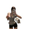 Niche design front shoulder V-neck lace splicing pleated slim fit inside summer new pure desire sweet Spice Girl style top