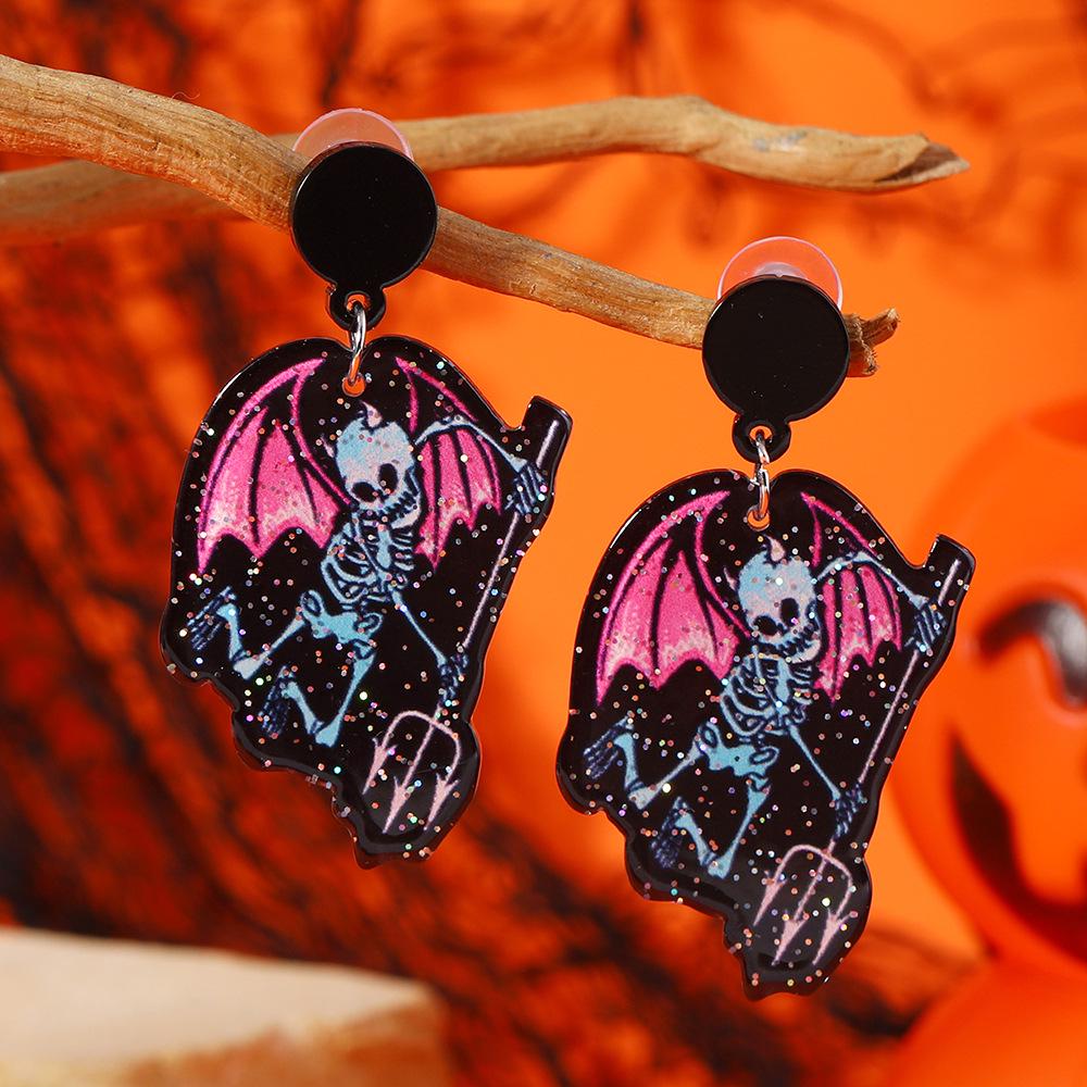 European & American Fashion Spider Web Cartoon Halloween Earrings - Fun & Scary Spider Acrylic Ear Ornaments for Women