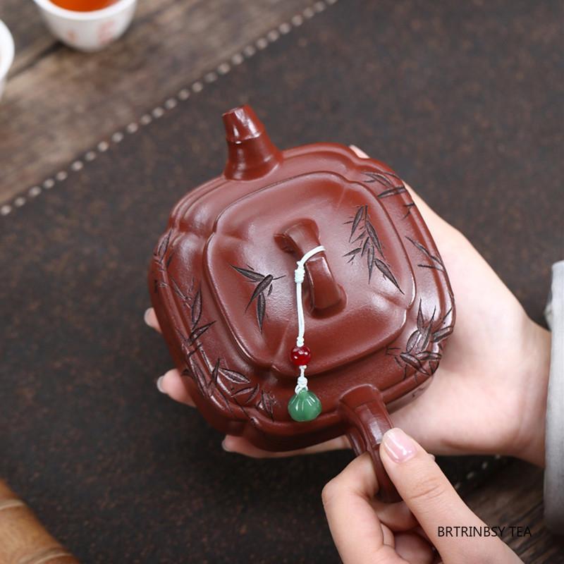 Chinese Yixing Purple Clay Teapot Large Capacity Beauty Tea Pot Handmade Bamboo Leaf Zisha Kettle Household Teaware Gifts 380ml