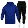 Men's Winter Solid Color Long-Sleeved Hooded Drawstring Sweatshirt And Sweatpants Suit