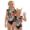 Girls One Piece Swimsuit Hawaiian Print Kids Swimwear Toddler Child Beachwear Sleeveless Ruffle Shoulder Bathing Suit for Summer Pool