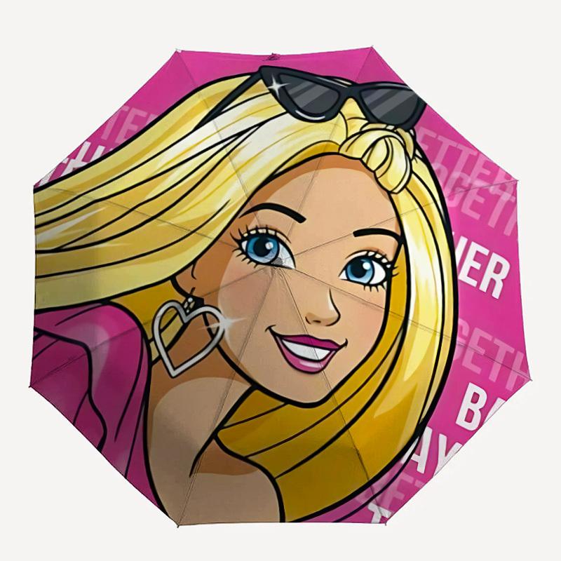 1pc Barbie Automatic Folding Umbrella - Compact 8-Rib Design,Festive Gift for Friends & Family, Compact Umbrella 21010