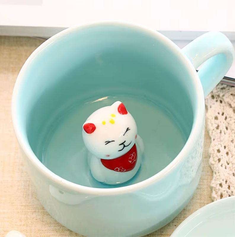 Søt 3D Dyr Par Keramisk Kaffekopp - Kreativt Porselensdrikkeglass, Perfekt for Melk & Te, Flott Nyhet Bursdagsgave