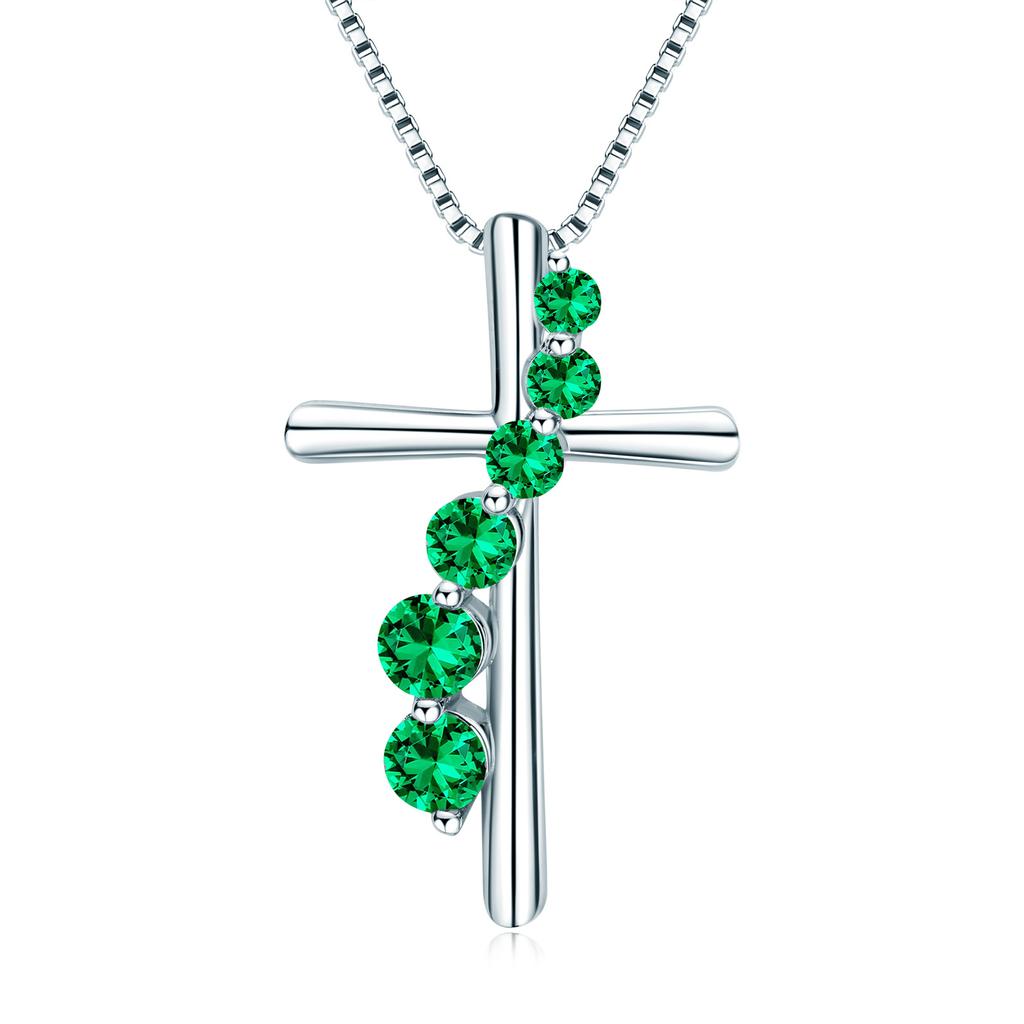 S925 Sterling Silver Women's Necklace Trendy Zircon Cross Pendant Birthday Gift European American