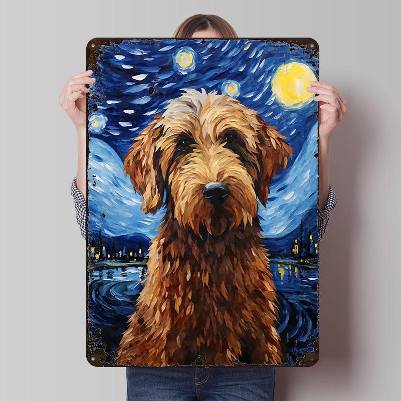 Labradoodle Starry Night Printed Posters Customizable Wall Art Retro Vintage Metal Tin Signs for Home Room Office Decor Items