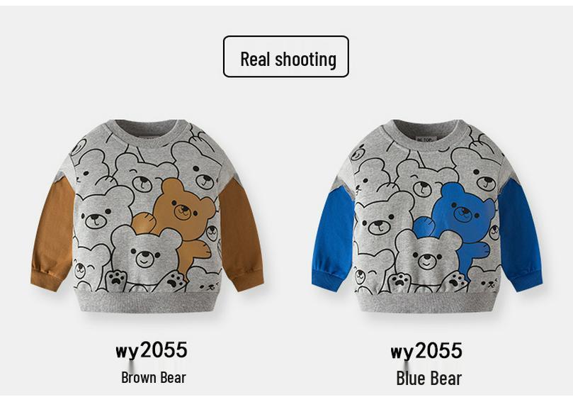Kinder Bären Sweatshirt - Herbst/Winter Rundhals Reiner Baumwoll Pullover für Jungen