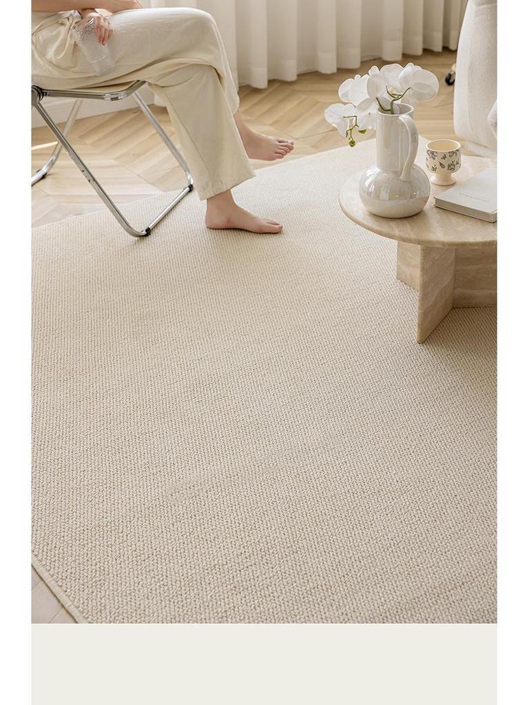 Cream Solid Color Anti-Scratch Bedroom Carpet - Thick Woven Imitation Sisal Floor Mat for Photography & Sound Insulation