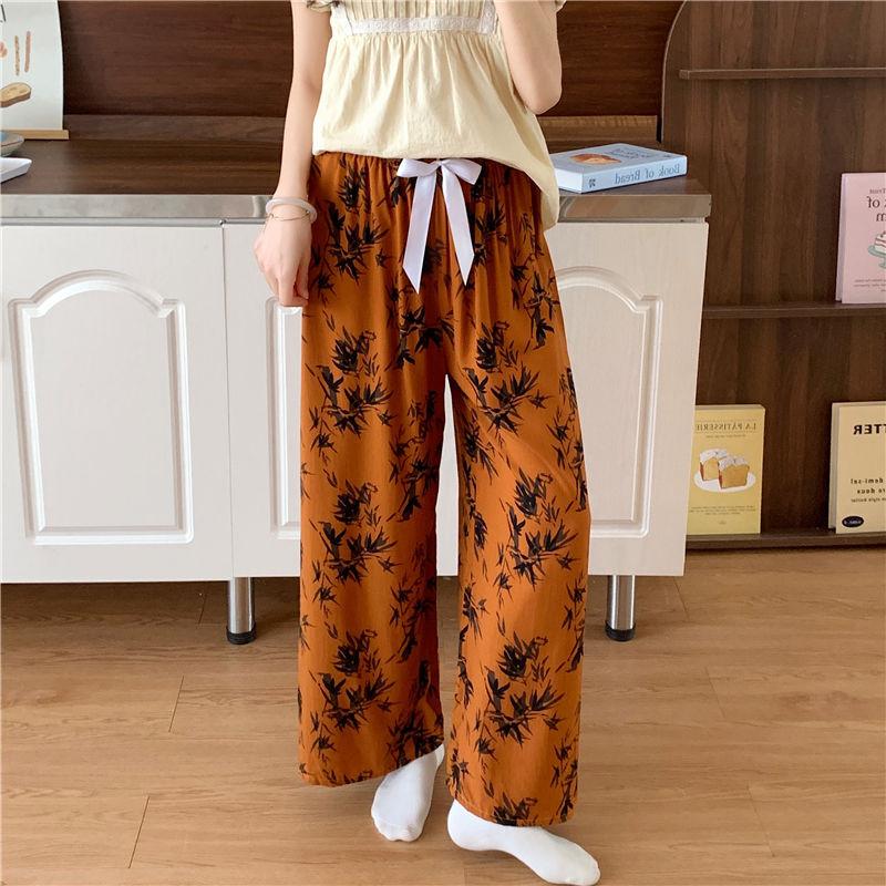 Cotton and Silk Pajama Pants Women's Summer Thin High-waisted Wide-leg Pants Spring and Autumn Large Size Loose Straight Casual Trousers Mopping Pants