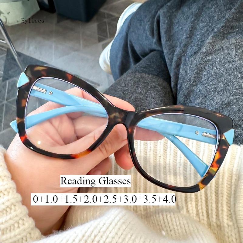 New Color Contrasting Reading Glasses Cat Eye Elderly Glasses Plain Lens Anti Blue Light Presbyopia Eyeglasses gafas
