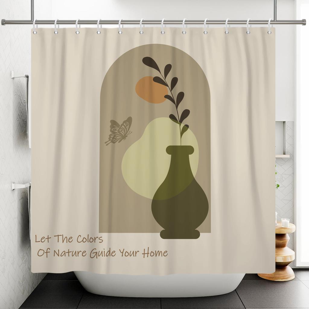 Korean Style Bathroom Shower Curtain Simple Bathtub Shower Curtain Polyester Waterproof Bathroom Partition Curtain With Hooks