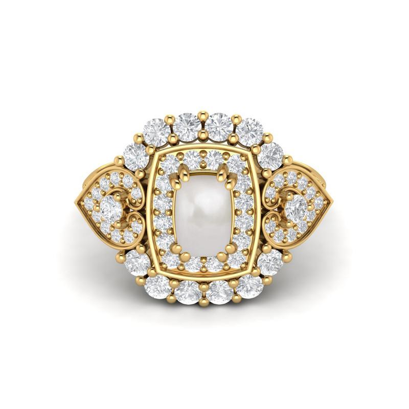6X4MM Cushion Pearl Gemstone 925 Sterling Silver Gold Plated Solitaire Halo Women Engagement Ring