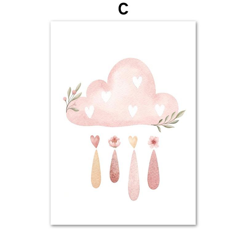 Rosa Engel Mädchen Sonne Mond Wolke Schwan Schloss Wandkunst Kinderzimmer Leinwand Malerei Nordische Poster Drucke Bilder Baby Kinderzimmer Dekor