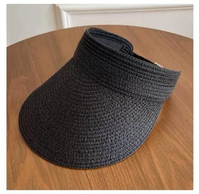 

Летняя солнцезащитная шляпа с открытым верхом, широкополая соломенная шляпа с пустым верхом, женская соломенная плетеная шляпа с открытым верхом, пляжная пляжная шляпа чёрный