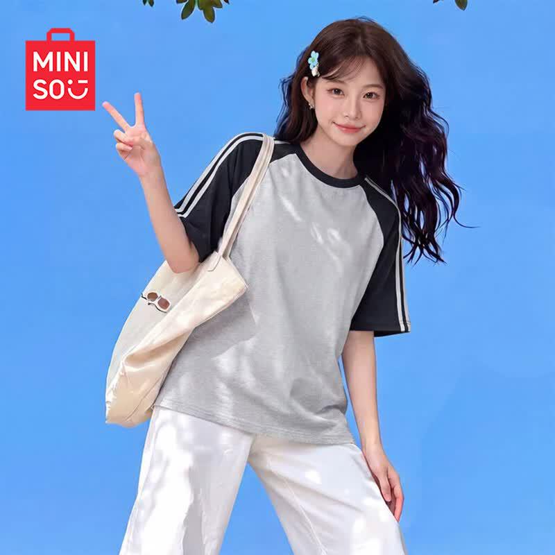 

MINISO Women s Loose Fit Pure Cotton Raglan Sleeve T-Shirt M