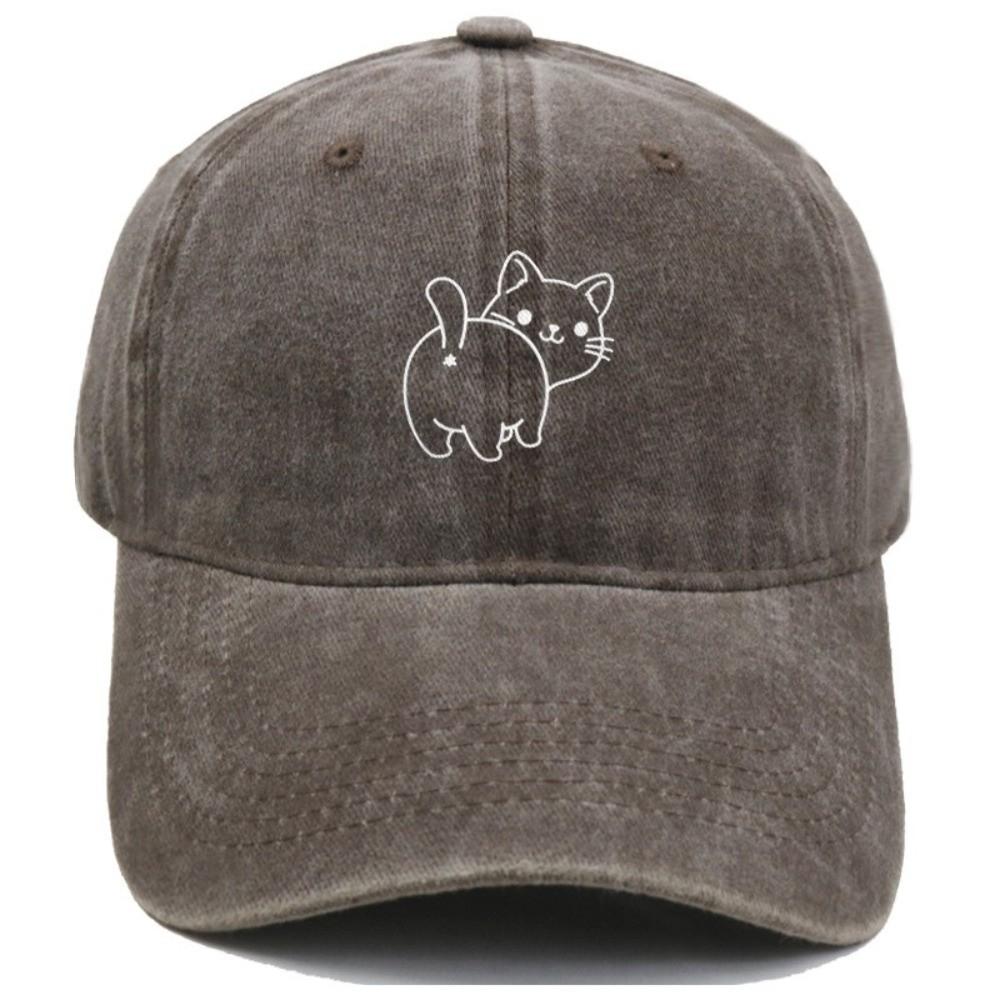 Cotton Fabric Baseball Cap Butt Cat Embroidery Baseball Hat Vintage Dad Hat  Outdoor