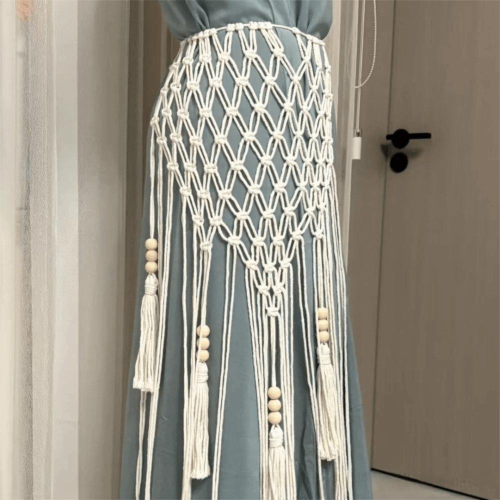 Decorative Tassel Netted Fringe Waistband Ethnic Design Mesh Tassel Waistband  Versatile Styling Triangle