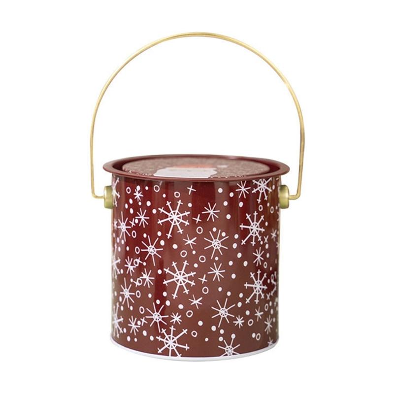 Pack Of 2 Christmas Treat Boxes with Handle Handheld Round Bucket Tinplate Sweets Cookie Container for Party Use
