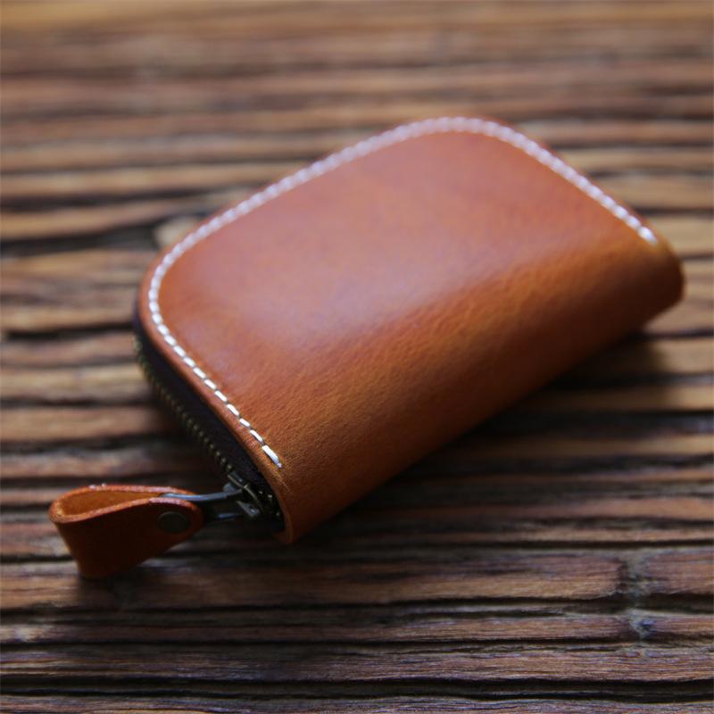 Genuine Leather Key Wallet for Unisex Vintage Handmade Short Zipper Car Holder Bag Card Case Organizer Housekeeper