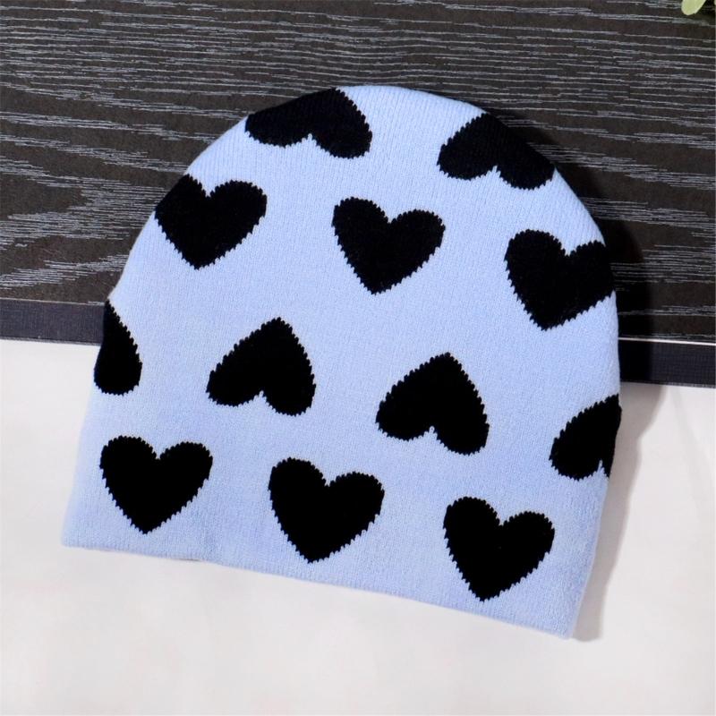 Creative Heart Pattern Beanies Hat Adult Elastic Hat Winter Warmer Knitted Hat Cold Winter Present for Student Teen