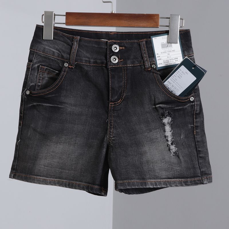 

Черные и серые шорты с двойной пуговицей, поношенные, с изогнутым краем, с высокой посадкой, супер облегающие Black Gray 34