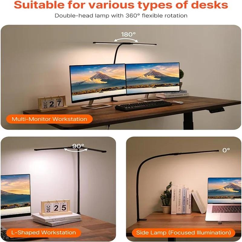 Powerful LED Desk Lamp, Double Head Lamps with Clip, Illuminated Architect Light with 3 Color Temperatures&Brightness