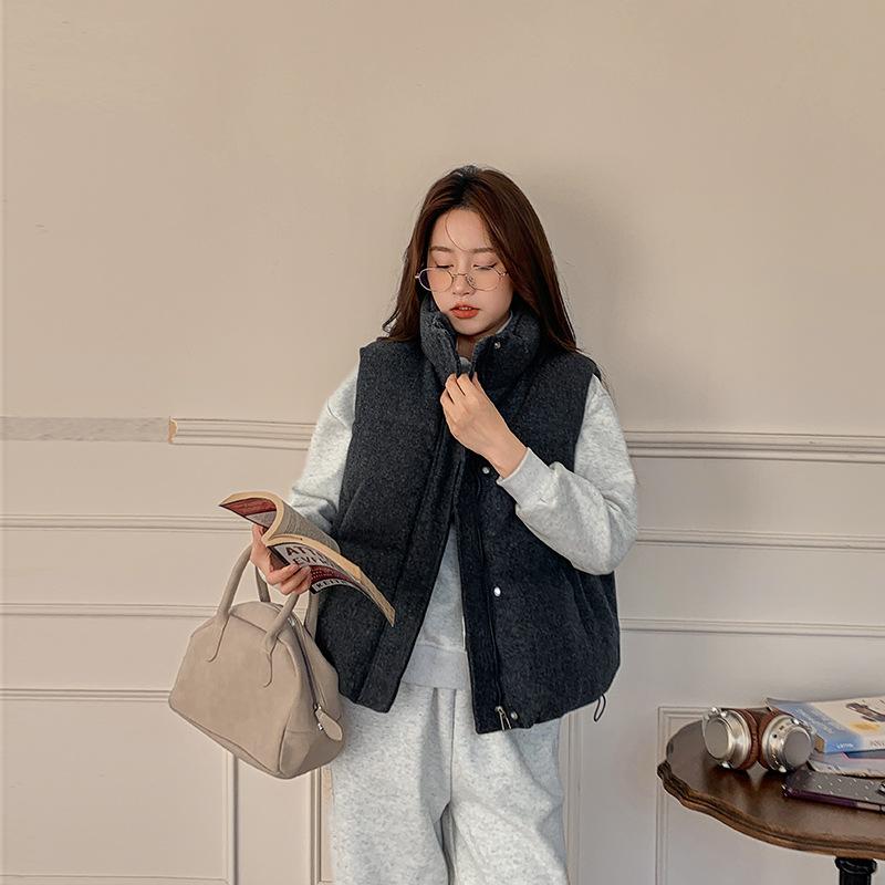 

Short Down Vest Women s Fashion Stand Sleeveless Zipper Student Vest Jacket Black Gray Waistcoat Tide XS