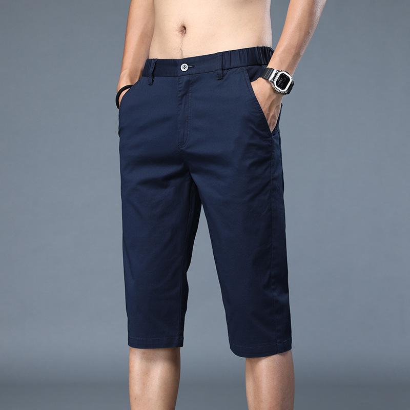 Summer Thin Cotton Casual Shorts Men Breathable Stretch Straight Business Seven Half Pants Brand Clothing Men's Shorts