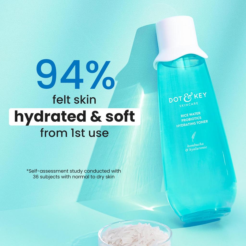 Dot & Key Rice Water Hydrating Toner With Hyaluronic Acid For Dry Sensitive Oily Skin, Alcohol-Free 150ml, Quick Absorbing, Non-Sticky