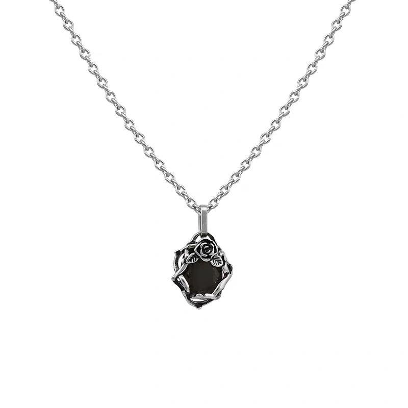 Chao Xiaobai 925 Sterling Silver Thorn Rose Necklace with Ruby - Chen Weiting Style