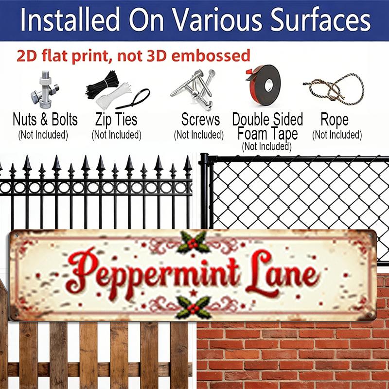 Vintage Peppermint Lane Sign - Wall-Mountable Retro Christmas Aluminum Decorative Sign Suitable for Home, Garden, Party Decor - Aluminum Holiday