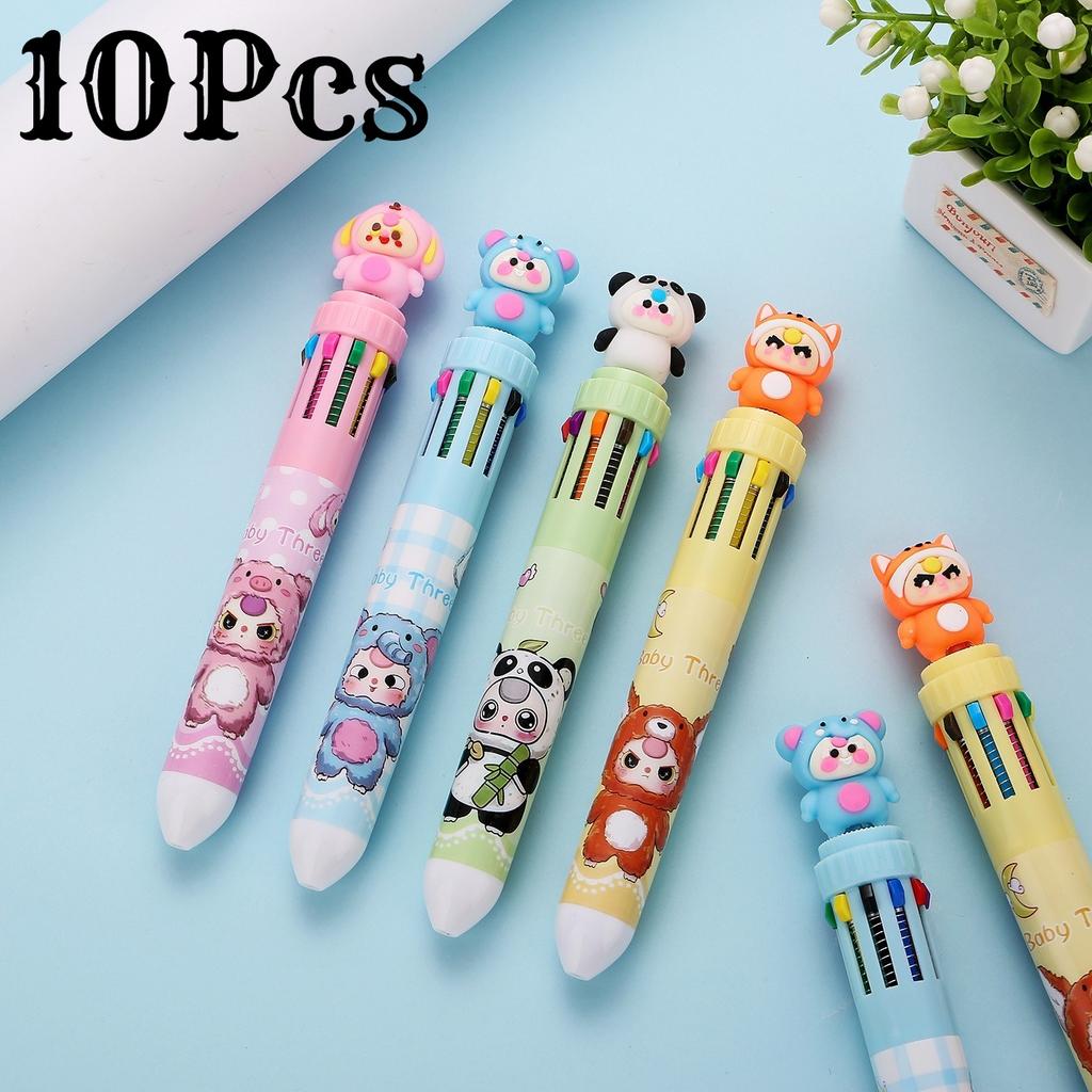 10Pcs Cartoon Doll Ten Color Ballpoint Pens with Smooth Writing Are Suitable for Office Work, Problem Solving, Signature Writing, Diary, Note Taking,