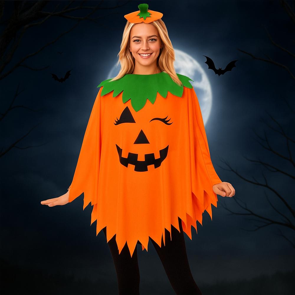 Witch Costume Noctilucent Pumpkin Cloak With Headband Party Masquerade Cloth  Adult Costume