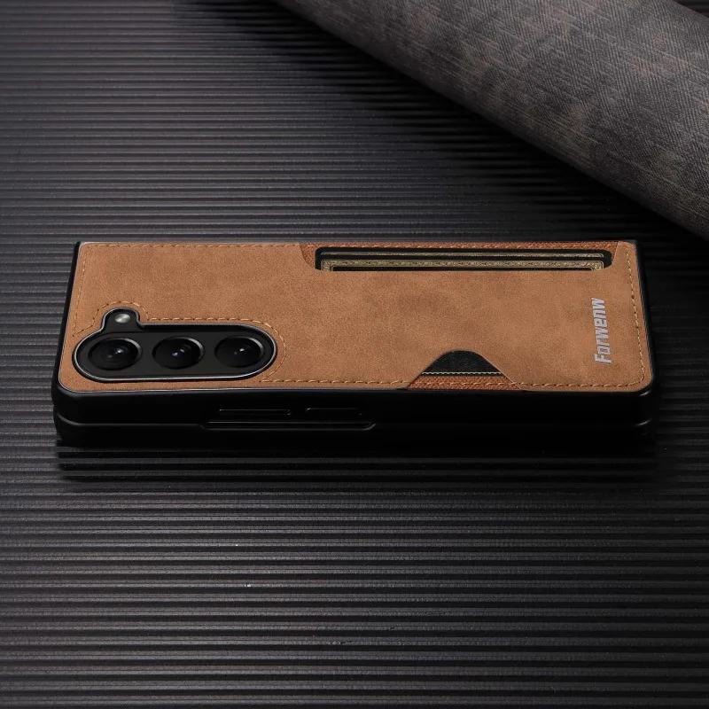 Retro Protective Phone Case for Samsung Z Fold 6 5 4 3Fold6 Fold5 Fold4 Fold3 5G Card Slot Holder Wallet Hard Leather Cover