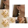 Modern Alloy Heart Pendant Earrings Geometric Gold Heart Studs Trendy Winter 2023 Style