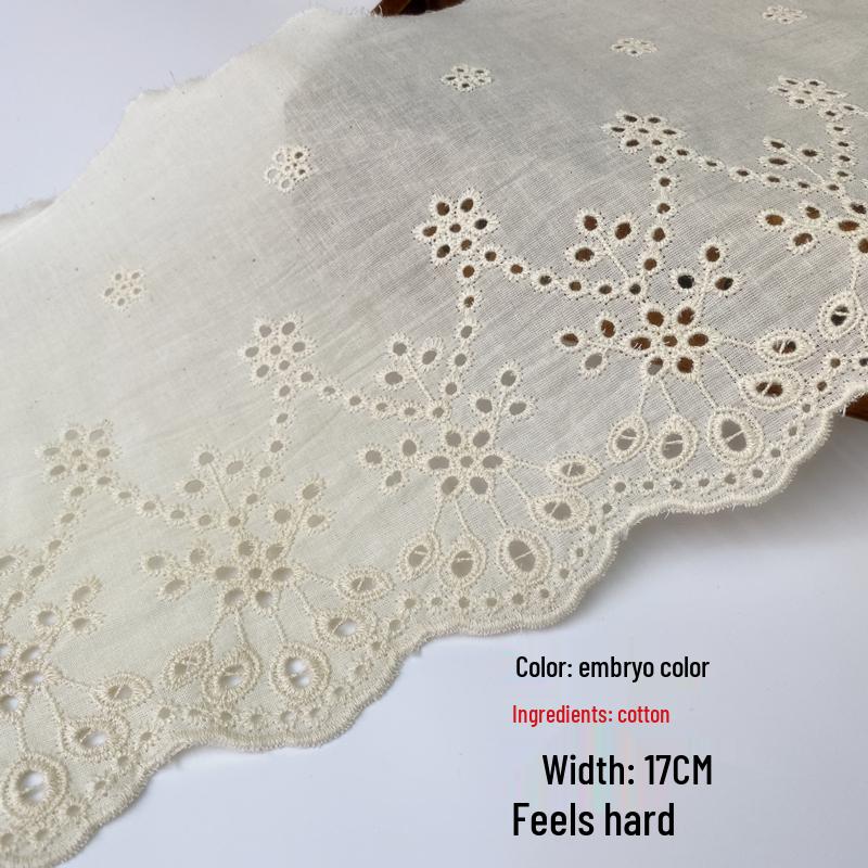Exquisite Lace Trim: 13CM Wide Pure Cotton Fabric Edge with Embroidery for DIY Accessories