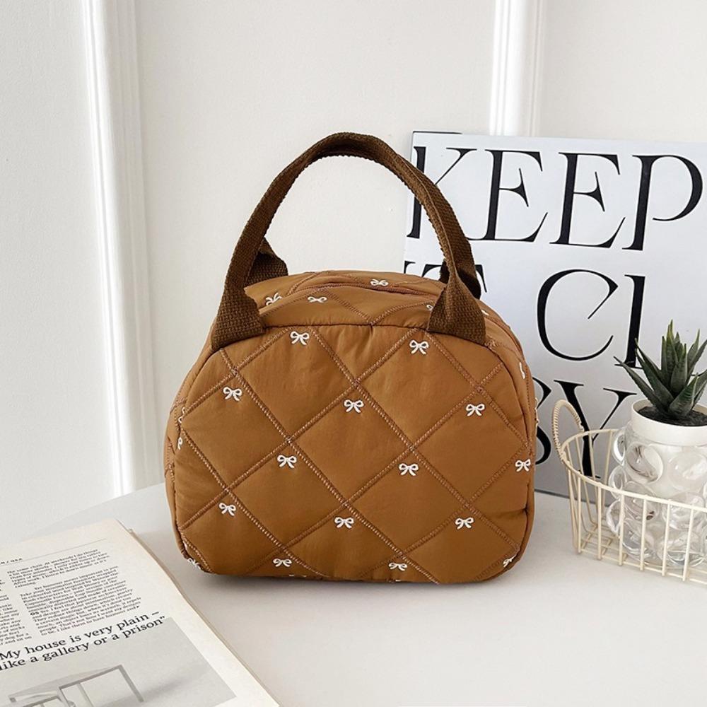 Tragbare Kosmetikaufbewahrungstasche Handtasche für Reisen Großes Fassungsvermögen Schleife Lunchtasche Tragetasche Lässige Damen Make-up Tasche Geschenk