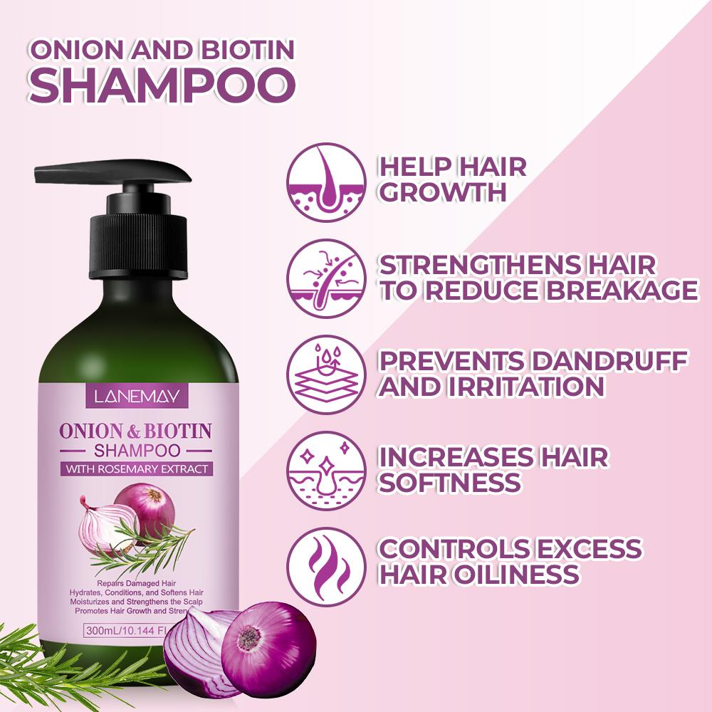 Shampoing Oignon & Biotine-Cheveux Propres Beaux et Charmants-Augmente la Douceur des Cheveux-Convient à tous les Types de Cheveux