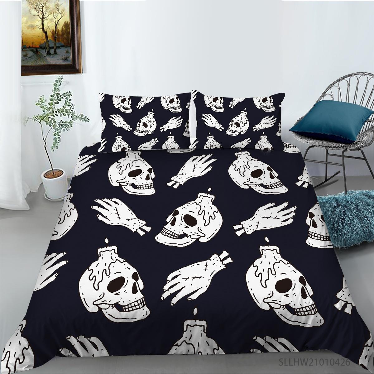 

Постельное белье с принтом в виде головы черепа, односпальная двуспальная кровать, полноразмерная персонализированная наволочка с темным узором и пододеяльник 2 или 3 удобных украшения для дома EU Single 135x200cm