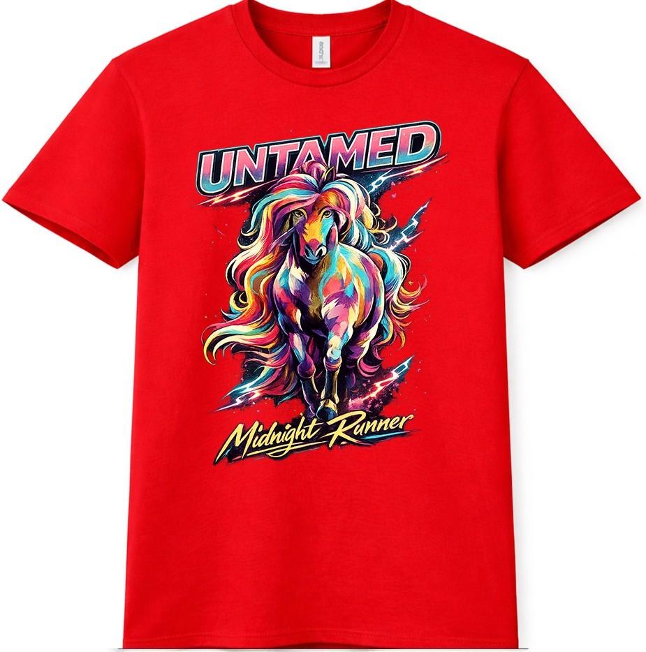 Running Horse T Shirt Wild Animal Graphic Tee Untamed Equestrian Casual Top 4XL