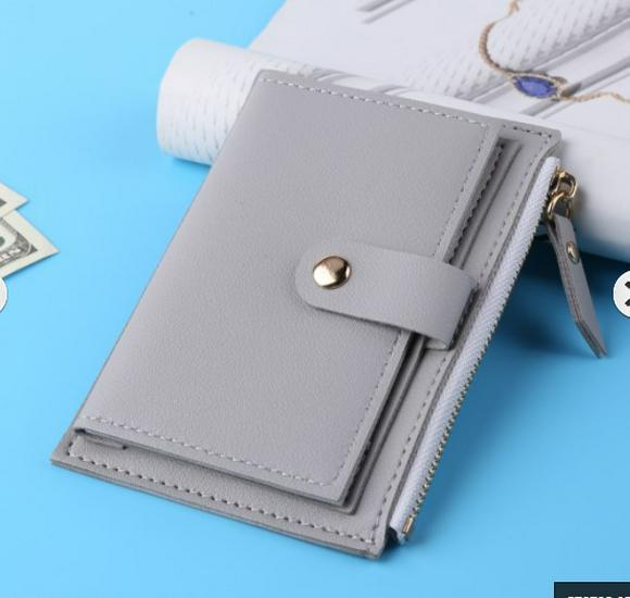 PU Leather Slim Coin Purse & Card Holder with Multiple Slots and Ins Buckle Logo