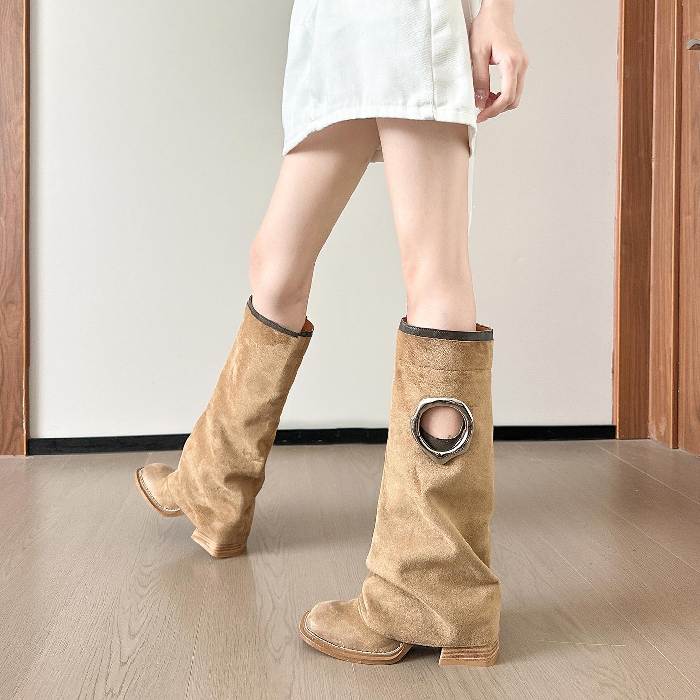 

Star niche design Martin boots retro square head western cowboy boots versatile thick heel trouser tube boots fat mm 34